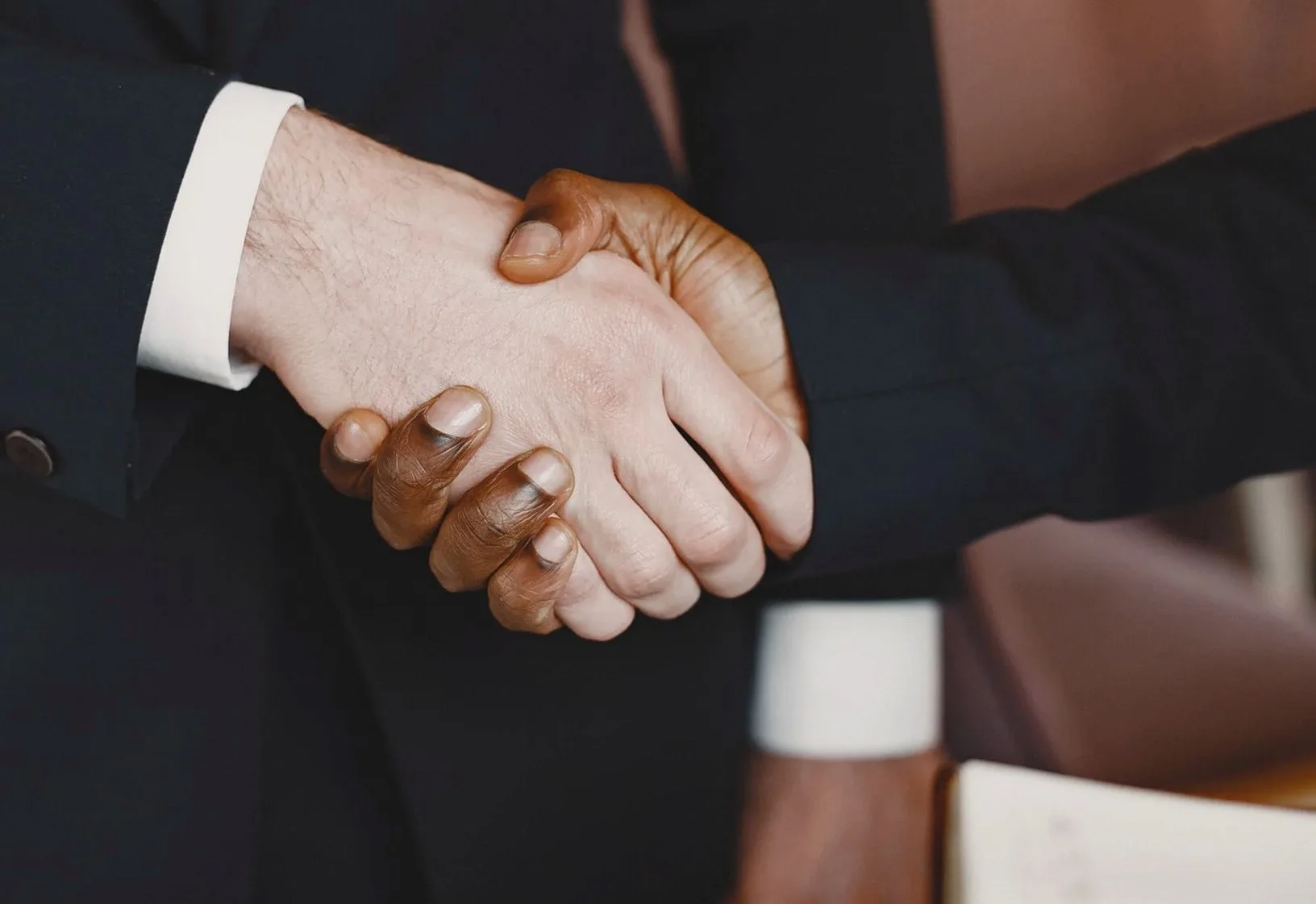 Two people shaking hands, shown in close-up